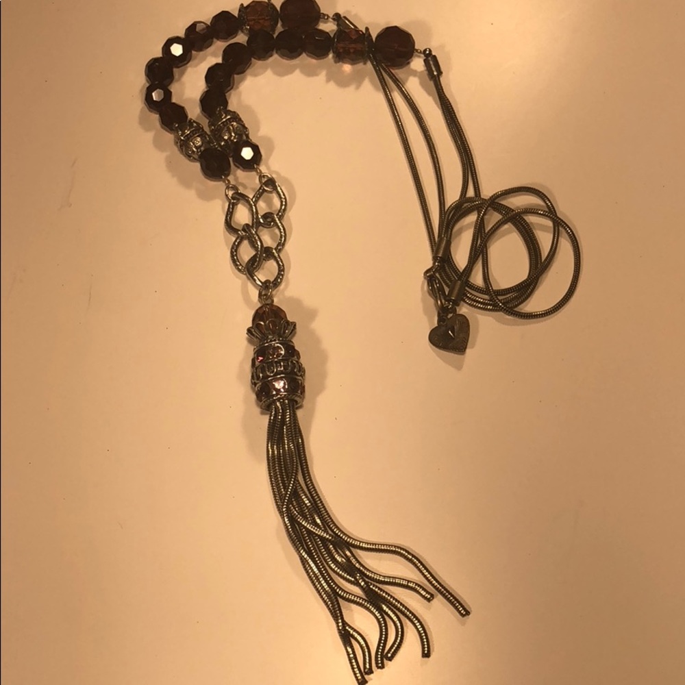 Silver and Purple Long Tassle Necklace